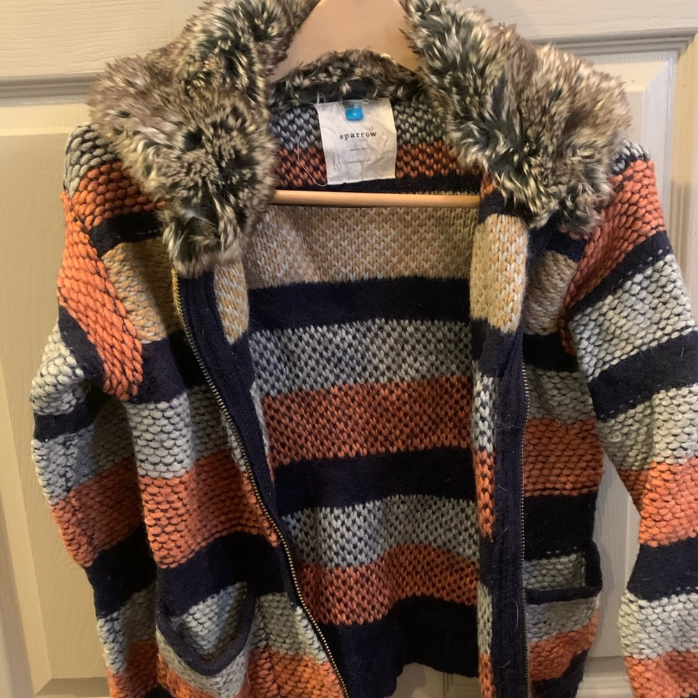 Anthropologie zip up fur collar sweater